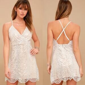 Lulus Lele White and Silver Sequin Mini Dress size Large